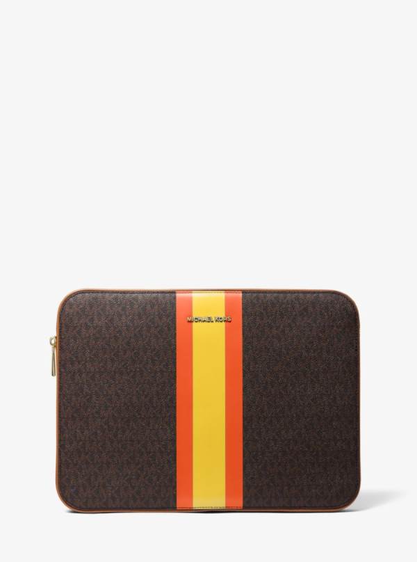 Damske Spojková Taška Michael Kors Jet Set Logo Stripe 13 Inch Laptop Case Hnede Oranžové Žlté - Kabelky Michael Kors Outlet | ASIOD-9043